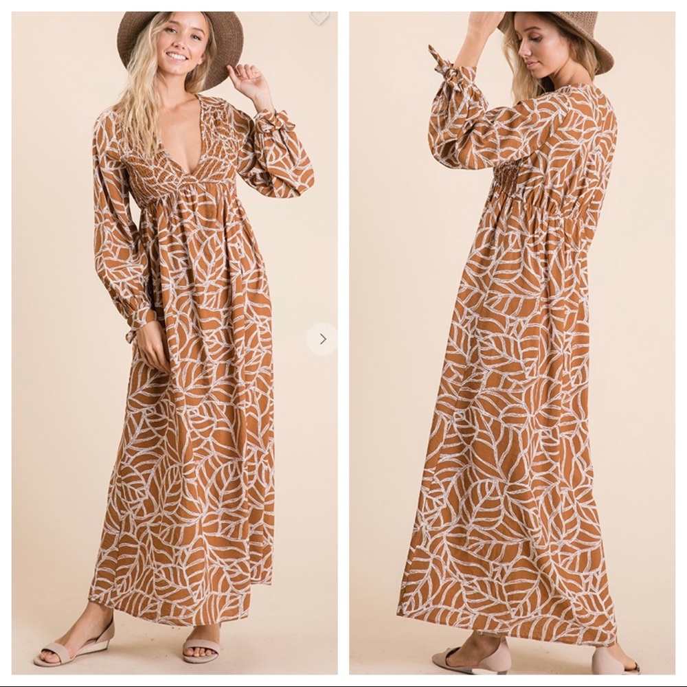 ✨LAST✨BOHO GYPSY CHIC LEAF PRINT WOVEN MAXI DRESS - Picture 3 of 12